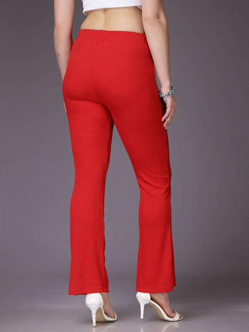 Women's Mid Rise Solid Rib Trouser