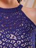 Women's Blue Fitted Lace Round Neck Bodycon Dress