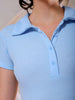 Women's Blue Fitted Solid Collared Shirt Style