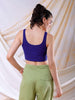 Women's Blue Fitted Solid Square Neck Crop Top