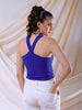 Women's Blue Fitted Solid V-Neck Crop Top