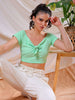 Women's Green Fitted Solid Sweetheart Neck Off Shoulder Top