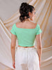 Women's Green Fitted Solid Sweetheart Neck Off Shoulder Top