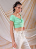 Women's Green Fitted Solid Sweetheart Neck Off Shoulder Top