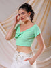 Women's Green Fitted Solid Sweetheart Neck Off Shoulder Top