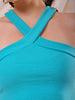 Women's Green Fitted Solid V-Neck Crop Top
