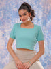 Women's Green Fitted Textured Square Neck Crop Top