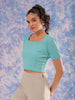 Women's Green Fitted Textured Square Neck Crop Top
