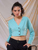 Women's Green Fitted Textured V-Neck Button down top