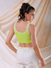 Women's Green/White Fitted Colourblocked Square Neck Crop Top