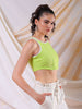 Women's Green/White Fitted Colourblocked Square Neck Crop Top