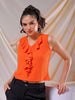 Women's Orange Fitted Textured Ruffled Ruffle Top