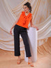 Women's Orange Fitted Textured Ruffled Ruffle Top