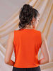 Women's Orange Fitted Textured Ruffled Ruffle Top