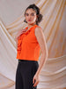 Women's Orange Fitted Textured Ruffled Ruffle Top