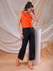 Women's Orange Fitted Textured Ruffled Ruffle Top