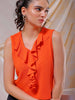 Women's Orange Fitted Textured Ruffled Ruffle Top