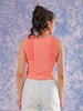 Women's Pink Fitted Textured Scoop Neck Ruffle Top