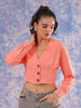 Women's Pink Fitted Textured V-Neck Button down top
