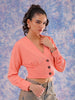 Women's Pink Fitted Textured V-Neck Button down top