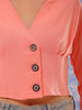 Women's Pink Fitted Textured V-Neck Button down top