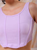 Women's Purple Fitted Solid Square Neck Crop Top