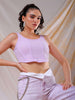 Women's Purple Fitted Solid Square Neck Crop Top