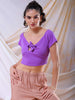 Women's Purple Fitted Solid Sweetheart Neck Off Shoulder Top