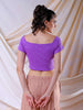 Women's Purple Fitted Solid Sweetheart Neck Off Shoulder Top