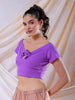 Women's Purple Fitted Solid Sweetheart Neck Off Shoulder Top