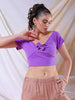 Women's Purple Fitted Solid Sweetheart Neck Off Shoulder Top