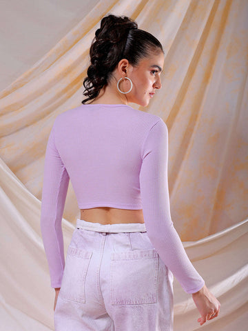 Women's Purple Fitted Solid V-Neck Regular