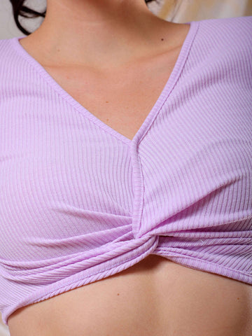 Women's Purple Fitted Solid V-Neck Regular