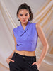 Women's Purple Fitted Textured Cowl Neck Draped Top