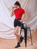 Women's Red Fitted Solid Collared Shirt Style