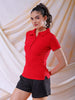 Women's Red Fitted Solid Collared Shirt Style