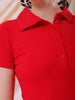 Women's Red Fitted Solid Collared Shirt Style