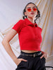 Women's Red Fitted Solid Collared Shirt Style