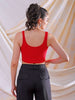 Women's Red Fitted Solid Square Neck Crop Top