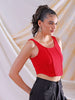 Women's Red Fitted Solid Square Neck Crop Top