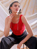 Women's Red Fitted Solid Square Neck Crop Top