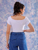 Women's White Fitted Solid Sweetheart Neck Off Shoulder Top