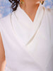 Women's White Fitted Textured Cowl Neck Draped Top