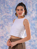 Women's White Regular Lace Round Neck Regular Top