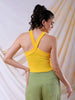 Women's Yellow Fitted Solid V-Neck Crop Top