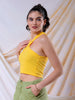 Women's Yellow Fitted Solid V-Neck Crop Top