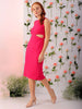 Women's Pink Fitted Textured Round Neck Cut Out Dress