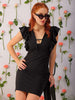 Women's Black Fitted Textured V-Neck Partywear Ruffle Dress