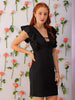 Women's Black Fitted Textured V-Neck Partywear Ruffle Dress