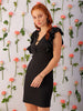 Women's Black Fitted Textured V-Neck Partywear Ruffle Dress